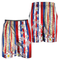 Hawaiian Polynesian Tribal Turtles Shorts for Men with Lei and Flag Style LT03 - Polynesian Pride