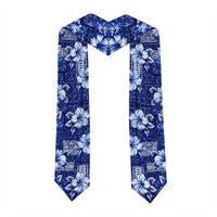 Hawaiian Quilt Pattern Graduation Stole Hibiscus and Tribal Element Vintage Blue Vibe
