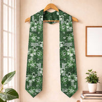 Hawaiian Quilt Pattern Graduation Stole Hibiscus and Tribal Element Vintage Green Vibe LT03 One Size Green - Polynesian Pride
