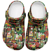 Hawaiian Santa Christmas Pattern Clogs Shoes Black Version - Polynesian Pride