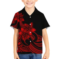 Polynesian Matching Outfit For Family Plumeria Flowers Long Dress Hawaiian Shirt Polynesian Tribal Red Vibe LT9 Son's Shirt - Polynesian Pride