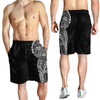Hawaiian Traditional Tattoos Shorts for Men Kakau Tribal Tropical Plant Motif Black Color