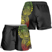 Hawaiian Traditional Tattoos Shorts for Women Kakau Tribal Tropical Plant Motif Kanaka Maoli Flag Color Inspired