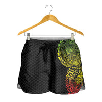 Hawaiian Traditional Tattoos Shorts for Women Kakau Tribal Tropical Plant Motif Kanaka Maoli Flag Color Inspired