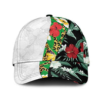 Hawaiian Tropical Flowers and Leaves Classic Cap Leopard Pattern Half White Black Version LT03 Universal Fit White - Polynesian Pride
