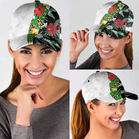 Hawaiian Tropical Flowers and Leaves Classic Cap Leopard Pattern Half White Black Version LT03 - Polynesian Pride