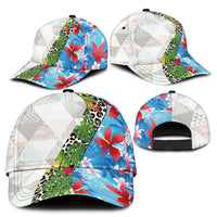 Hawaiian Tropical Flowers and Leaves Classic Cap Leopard Pattern Half White Blue Version LT03 - Polynesian Pride