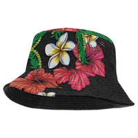 Hawaiian Tropical Flowers and Maile Pikake Bucket Hat Polynesian Tribal Pattern Black Color LT03 One Size Black - Polynesian Pride