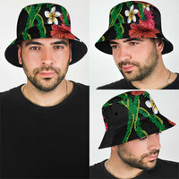 Hawaiian Tropical Flowers and Maile Pikake Bucket Hat Polynesian Tribal Pattern Black Color LT03 - Polynesian Pride