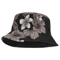 Hawaiian Tropical Flowers and Maile Pikake Bucket Hat Polynesian Tribal Pattern Grayscale Mode LT03 One Size Black - Polynesian Pride