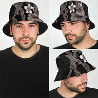 Hawaiian Tropical Flowers and Maile Pikake Bucket Hat Polynesian Tribal Pattern Grayscale Mode LT03 - Polynesian Pride