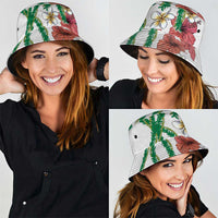 Hawaiian Tropical Flowers and Maile Pikake Bucket Hat Polynesian Tribal Pattern White Color LT03 - Polynesian Pride