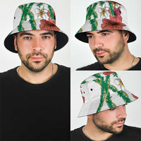 Hawaiian Tropical Flowers and Maile Pikake Bucket Hat Polynesian Tribal Pattern White Color LT03 - Polynesian Pride
