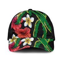 Hawaiian Tropical Flowers and Maile Pikake Classic Cap Polynesian Tribal Pattern Black Color LT03 Universal Fit Black - Polynesian Pride