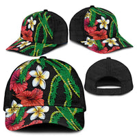 Hawaiian Tropical Flowers and Maile Pikake Classic Cap Polynesian Tribal Pattern Black Color LT03 - Polynesian Pride