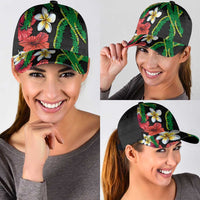 Hawaiian Tropical Flowers and Maile Pikake Classic Cap Polynesian Tribal Pattern Black Color LT03 - Polynesian Pride