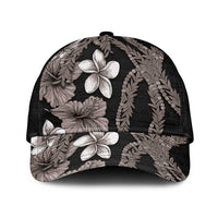 Hawaiian Tropical Flowers and Maile Pikake Classic Cap Polynesian Tribal Pattern Grayscale Mode LT03 Universal Fit Black - Polynesian Pride