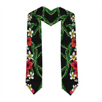 Hawaiian Tropical Flowers and Maile Pikake Graduation Stole Polynesian Tribal Pattern Black Color