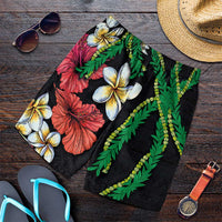Hawaiian Tropical Flowers and Maile Pikake Shorts for Men Polynesian Tribal Pattern Black Color - Polynesian Pride