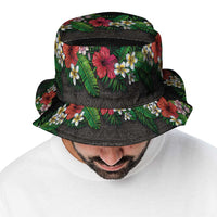 Hawaiian Tropical Flowers and Tribal Polynesian Tattoo Bucket Hat Black Color LT03 - Polynesian Pride