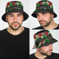 Hawaiian Tropical Flowers and Tribal Polynesian Tattoo Bucket Hat Black Color LT03 - Polynesian Pride
