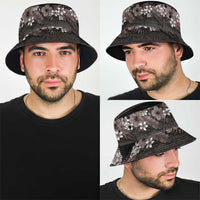 Hawaiian Tropical Flowers and Tribal Polynesian Tattoo Bucket Hat Grayscale Mode LT03 - Polynesian Pride