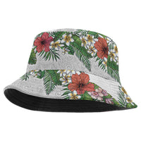 Hawaiian Tropical Flowers and Tribal Polynesian Tattoo Bucket Hat White Color LT03 One Size White - Polynesian Pride