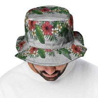 Hawaiian Tropical Flowers and Tribal Polynesian Tattoo Bucket Hat White Color LT03 - Polynesian Pride