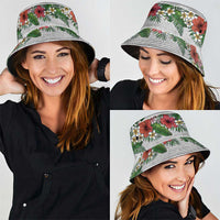 Hawaiian Tropical Flowers and Tribal Polynesian Tattoo Bucket Hat White Color LT03 - Polynesian Pride