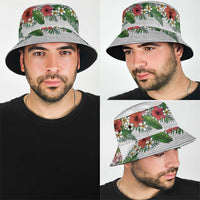 Hawaiian Tropical Flowers and Tribal Polynesian Tattoo Bucket Hat White Color LT03 - Polynesian Pride