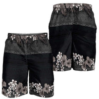 Hawaiian Tropical Flowers and Tribal Polynesian Tattoo Shorts for Men Grayscale Mode - Polynesian Pride
