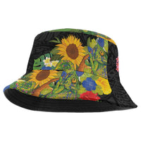 Hawaiian Tropical Plants and Chameleon Bucket Hat Polynesian Art Colorful LT03 One Size Black - Polynesian Pride