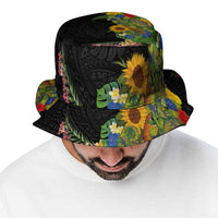 Hawaiian Tropical Plants and Chameleon Bucket Hat Polynesian Art Colorful LT03 - Polynesian Pride