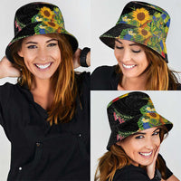 Hawaiian Tropical Plants and Chameleon Bucket Hat Polynesian Art Colorful LT03 - Polynesian Pride
