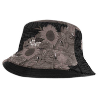 Hawaiian Tropical Plants and Chameleon Bucket Hat Polynesian Art Grayscale LT03 One Size Black - Polynesian Pride