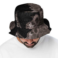 Hawaiian Tropical Plants and Chameleon Bucket Hat Polynesian Art Grayscale LT03 - Polynesian Pride