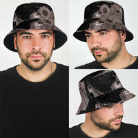 Hawaiian Tropical Plants and Chameleon Bucket Hat Polynesian Art Grayscale LT03 - Polynesian Pride