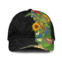 Hawaiian Tropical Plants and Chameleon Classic Cap Polynesian Art Colorful LT03 Universal Fit Black - Polynesian Pride