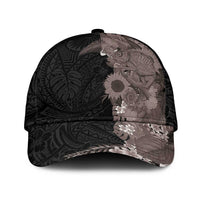 Hawaiian Tropical Plants and Chameleon Classic Cap Polynesian Art Grayscale LT03 Universal Fit Black - Polynesian Pride