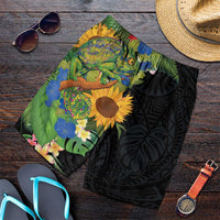 Hawaiian Tropical Plants and Chameleon Shorts for Men Polynesian Art Colorful LT03 Black - Polynesian Pride