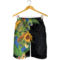 Hawaiian Tropical Plants and Chameleon Shorts for Men Polynesian Art Colorful - Polynesian Pride