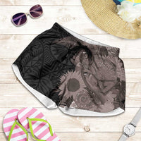 Hawaiian Tropical Plants and Chameleon Shorts for Women Polynesian Art Grayscale LT03 Black - Polynesian Pride