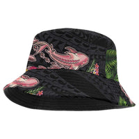Hawaiian Tropical Plants Turtle and Shark Bucket Hat Polynesian Art Tattoo LT03 One Size Black - Polynesian Pride