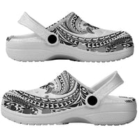 Hawaiian Turtle and Shark Clogs Shoes Kakau Tribal with Polynesian Pattern White Color LT03 - Polynesian Pride