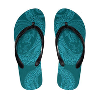 Hawaiian Turtle and Shark Flip Flops Kakau Tribal with Polynesian Pattern Turquoise Color LT03 Turquoise - Polynesian Pride