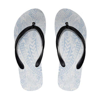Hawaiian Turtles and Leis Flip Flops Tribal Kakau Pattern Airy White Blue Cloud Vibe LT03 White - Polynesian Pride