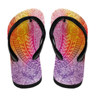 Hawaiian Turtles and Leis Flip Flops Tribal Kakau Pattern Magical Rainbow Sky LT03 - Polynesian Pride