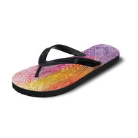 Hawaiian Turtles and Leis Flip Flops Tribal Kakau Pattern Magical Rainbow Sky LT03 - Polynesian Pride