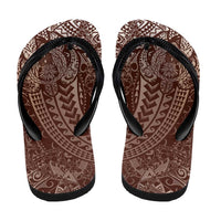 Hawaiian Turtles and Leis Flip Flops Tribal Kakau Pattern Mocha Mousse Color LT03 - Polynesian Pride