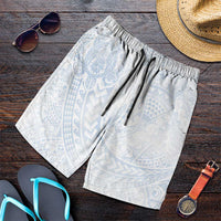 Hawaiian Turtles and Leis Shorts for Men Tribal Kakau Pattern Airy White Blue Cloud Vibe LT03 White - Polynesian Pride